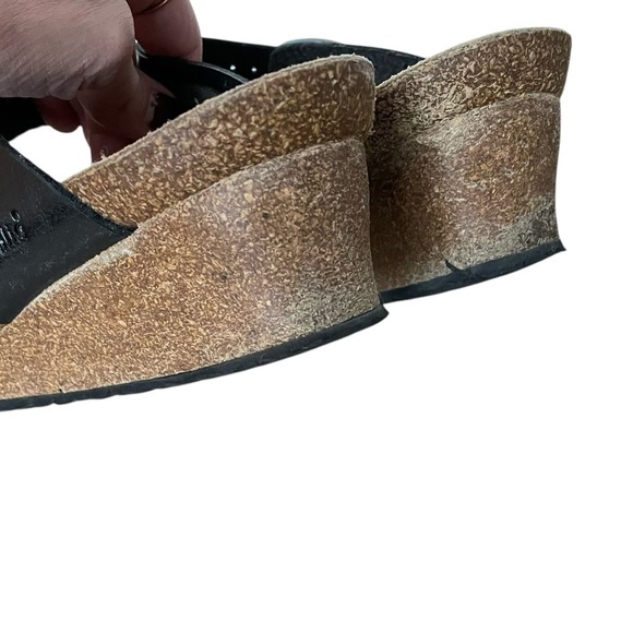 BIRKENSTOCK Papillio Dorothy Graceful Cork Wedge Leather Buckle Sandal Black 10 - Picture 13 of 15